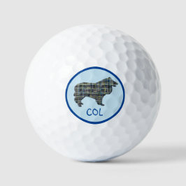 Collie Rough Hund Silhouette Monogram Grid Blue Golfball