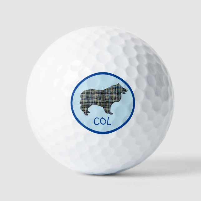 Collie Rough Hund Silhouette Monogram Grid Blue Golfball (Vorderseite)