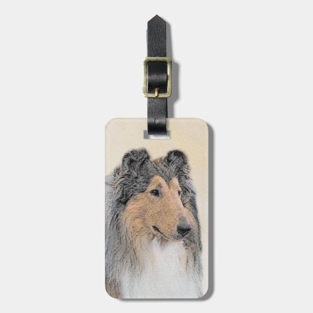 Collie (Rough) Malerei - Niedliche Original Hunde  Gepäckanhänger (Vorderseite vertikal)
