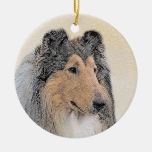 Collie (Rough) Malerei - Niedliche Original Hunde  Keramik Ornament