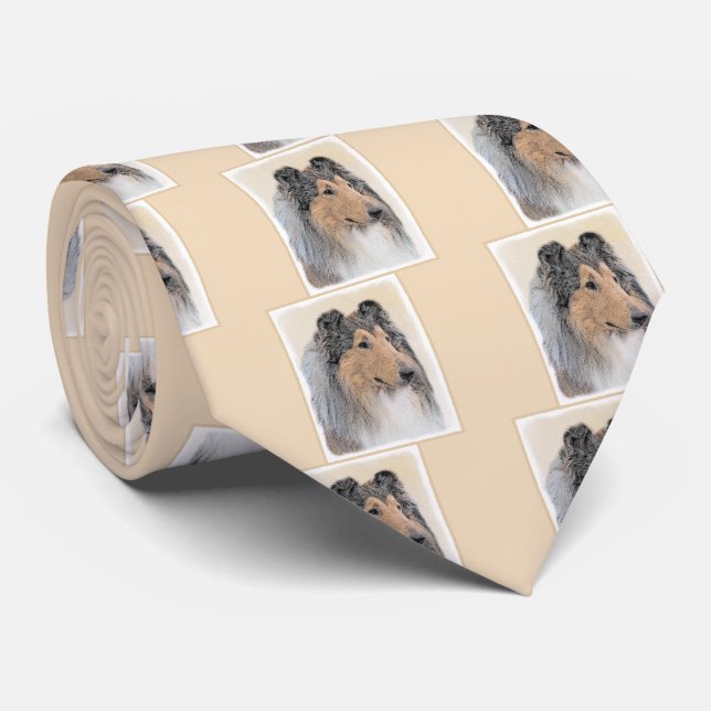 Collie (Rough) Malerei - Niedliche Original Hunde  Krawatte (Gerollt)