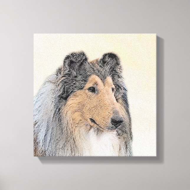 Collie (Rough) Malerei - Niedliche Original Hunde  Leinwanddruck (Vorderseite)