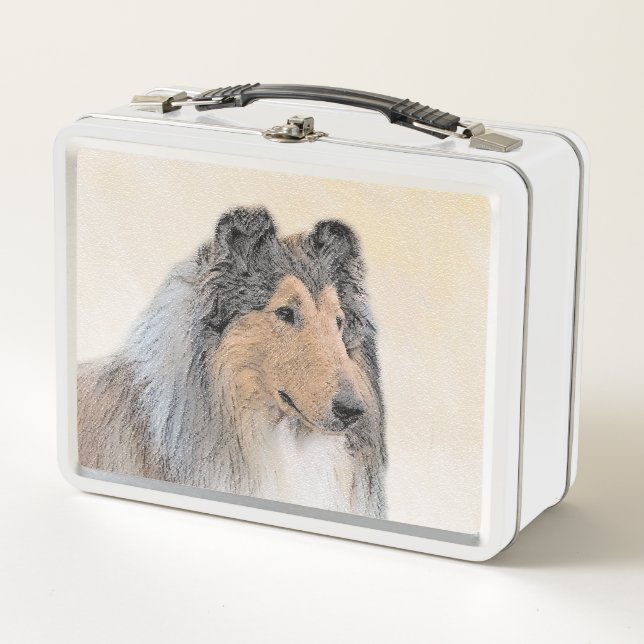 Collie (Rough) Malerei - Niedliche Original Hunde  Metall Brotdose (Vorderseite)