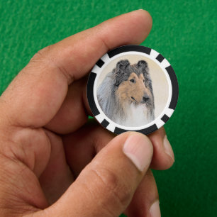 Collie (Rough) Malerei - Niedliche Original Hunde  Pokerchips