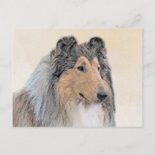 Collie (Rough) Malerei - Niedliche Original Hunde  Postkarte