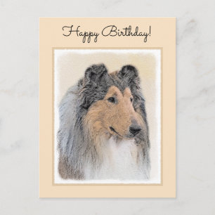 Collie (Rough) Malerei - Niedliche Original Hunde  Postkarte