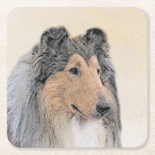 Collie (Rough) Malerei - Niedliche Original Hunde  Rechteckiger Pappuntersetzer