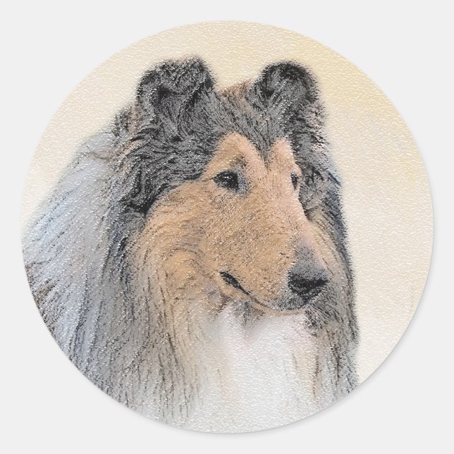 Collie (Rough) Malerei - Niedliche Original Hunde  Runder Aufkleber (Vorderseite)