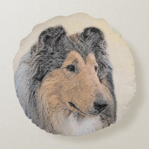 Collie (Rough) Malerei - Niedliche Original Hunde Rundes Kissen