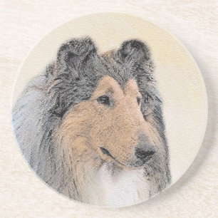 Collie (Rough) Malerei - Niedliche Original Hunde Sandstein Untersetzer