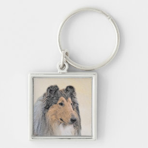 Collie (Rough) Malerei - Niedliche Original Hunde  Schlüsselanhänger
