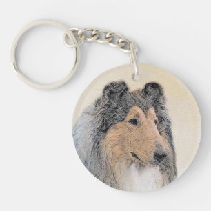 Collie (Rough) Malerei - Niedliche Original Hunde  Schlüsselanhänger