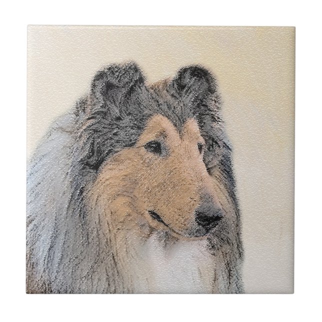 Collie (Rough) Malerei - Niedliche Original Hundek Fliese (Vorderseite)