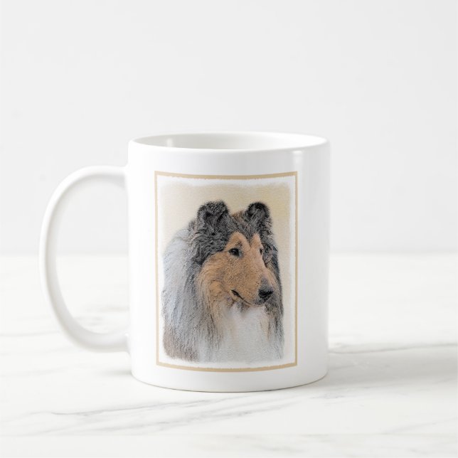 Collie (Rough) Malerei - Niedliche Original Hundek Kaffeetasse (Links)