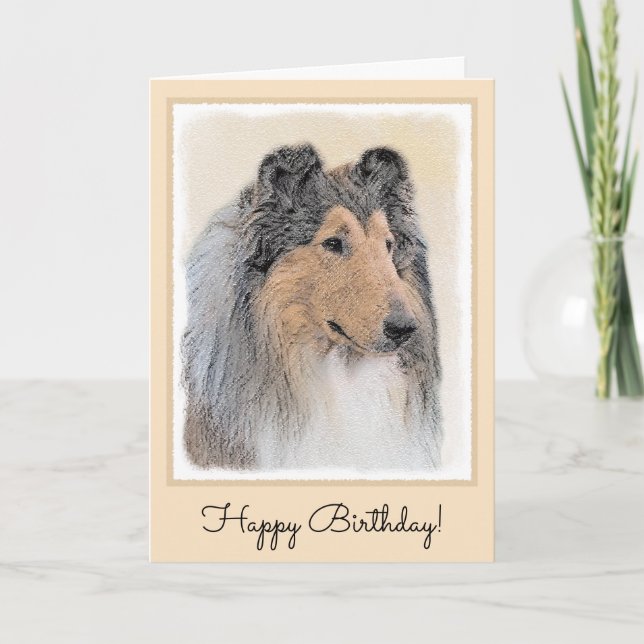 Collie (Rough) Malerei - Niedliche Original Hundek Karte (Vorderseite)