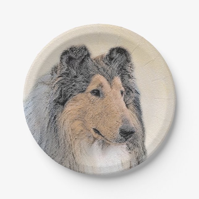 Collie (Rough) Malerei - Niedliche Original Hundek Pappteller (Vorderseite)
