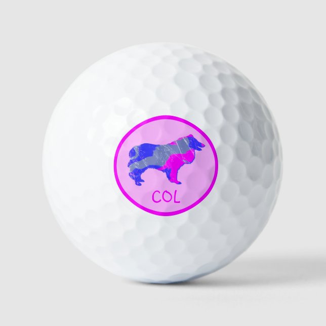 Collie Rough Niedlich Pink Dose Silhouette Monogra Golfball (Vorderseite)