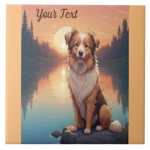 Collie Schäferhund am See Fliese