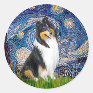 Collie (Tri3) - Sternennacht Runder Aufkleber