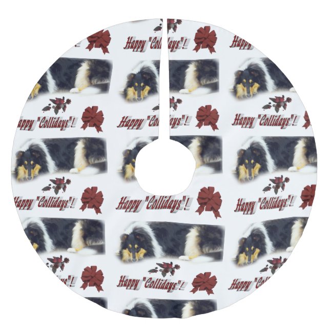 Collie Tri Color Christmas Polyester Weihnachtsbaumdecke (Vorderseite)