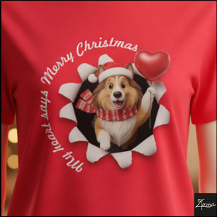 Collie-Welpe-Weihnachten-Herz-Schal-Fluffig T-Shirt