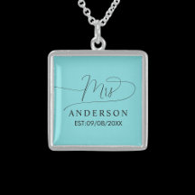 Collier classique élégant argent et or turquoise