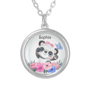 Collier Cute Baby Panda Flower Wreath Nom personnalisé