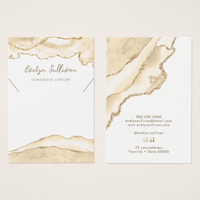 collier d'agate de pêche délicat carte d'affichage (Devant & derrière)