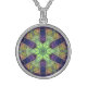 Collier En Argent Mosaic Kaleidoscope Fleur vert Jaune et violet (Devant)