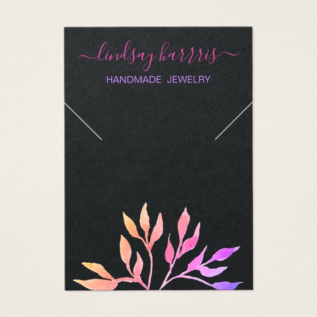 Collier Floral Carte d'affichage de bijoux noirs. (Devant)