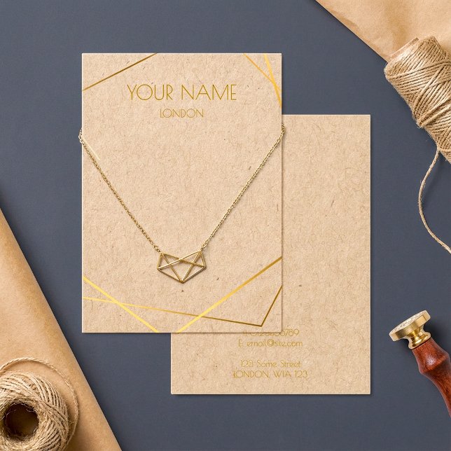 Collier géométrique or ou carte d'affichage bracel (Gold geometric necklace or bracelet display card.)