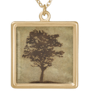 Collier Plaqué Or Silhouette d'arbre sur Arrière - plan de bronze