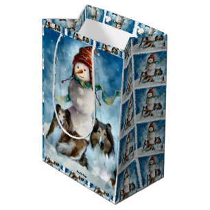 Collies und Schneemann Weihnachten Mittlere Geschenktüte