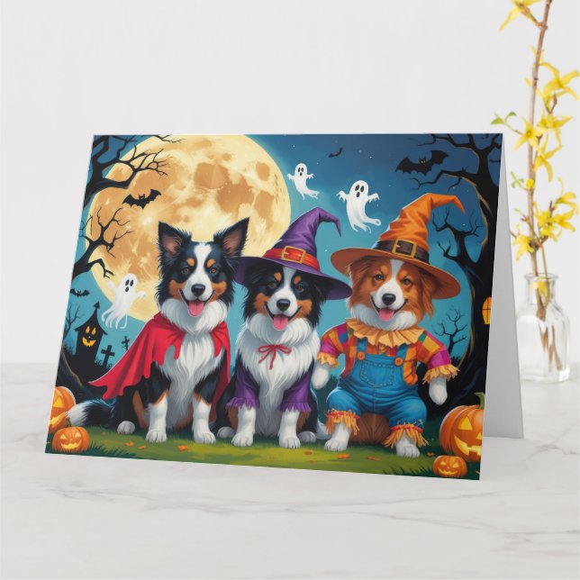 Colliese an der Grenze Hunde Pumpkin Halloween Fun Karte (Gelbe Blume)
