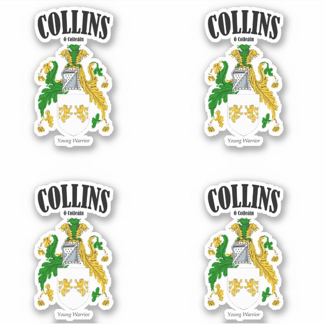 Collins Wappen Irish Translation & Meaning (x4) Aufkleber (Vorderseite)