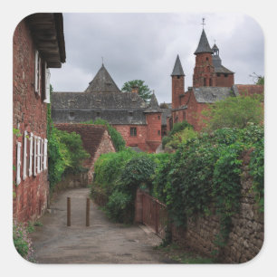 Collonges-la-Rouge, der rote Dorfplatz Quadratischer Aufkleber