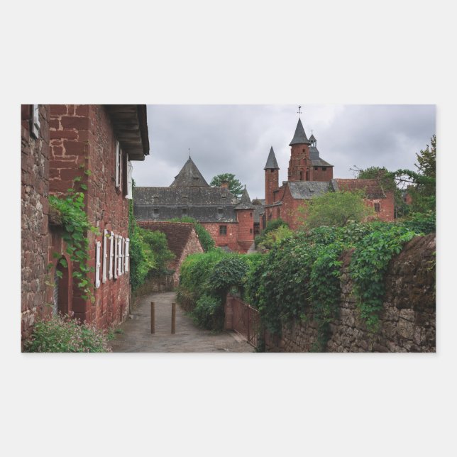 Collonges-la-Rouge, Frankreich, rechteckiger Aufkl Aufkleber (Vorderseite)