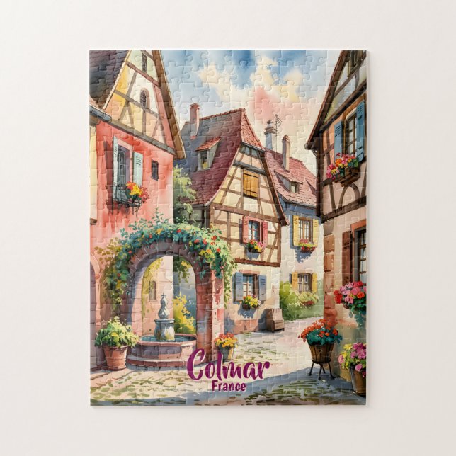 Colmar France Alsace Watercolor Travel Custom Text (Vertikal)