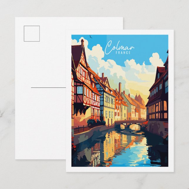 Colmar France Vintage Reise Illustration Postkarte (Vorne/Hinten)