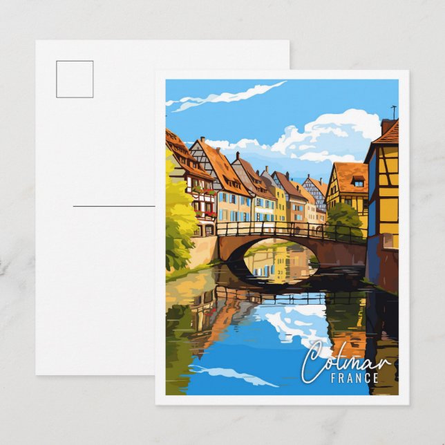 Colmar France Vintage Reise Illustration Postkarte (Vorne/Hinten)