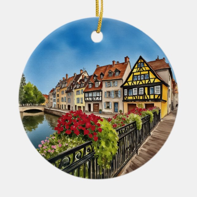 Colmar France Watercolor Keramik Ornament (Vorne)