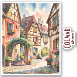 Colmar Frankreich Elsass Dorf Kunst Aquarell Reise Aufkleber