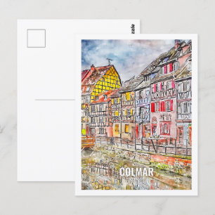 Colmar Frankreich Reiseort Wasserfarbe Postkarte