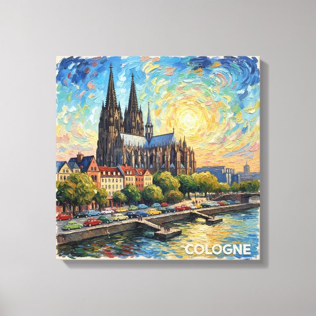 Cologne Cathedral Riverside Glow Canvas Art Leinwanddruck (Vorderseite)