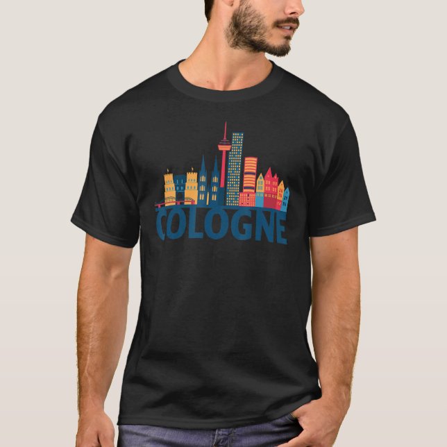Cologne Germany City Skyline Silhouette Outline Sk T-Shirt (Vorderseite)