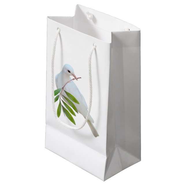 Colombe avec le sac de cadeau de branche d'olivier (Devant Angle)
