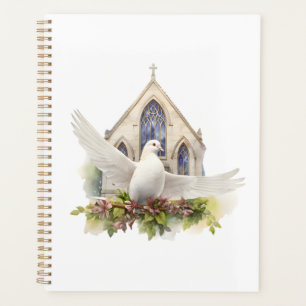 Colombe blanche avec église