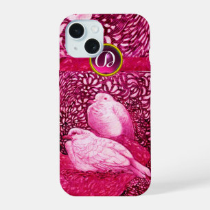 COLOMBES BLANCHES DANS MONOGRAMME FUCHSIA ROSE