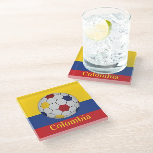 Colombia Soccer Poster Glasuntersetzer (Schrägansicht)