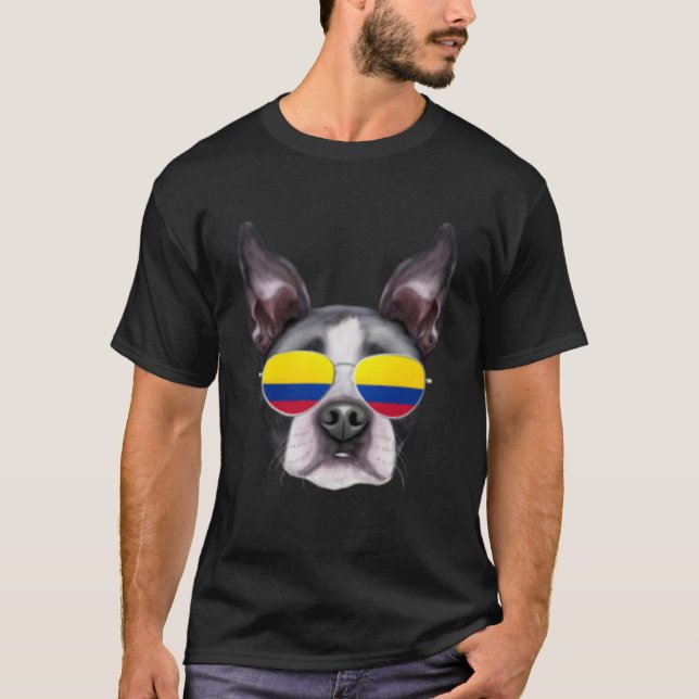 Colombian Flag Boston Terrier Dog Colombia Pocket T-Shirt (Vorderseite)